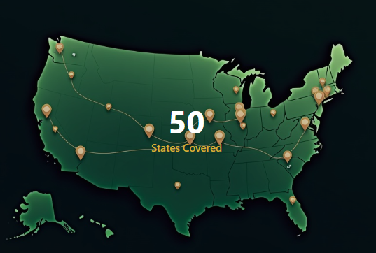 Map of the United States showing distribution network